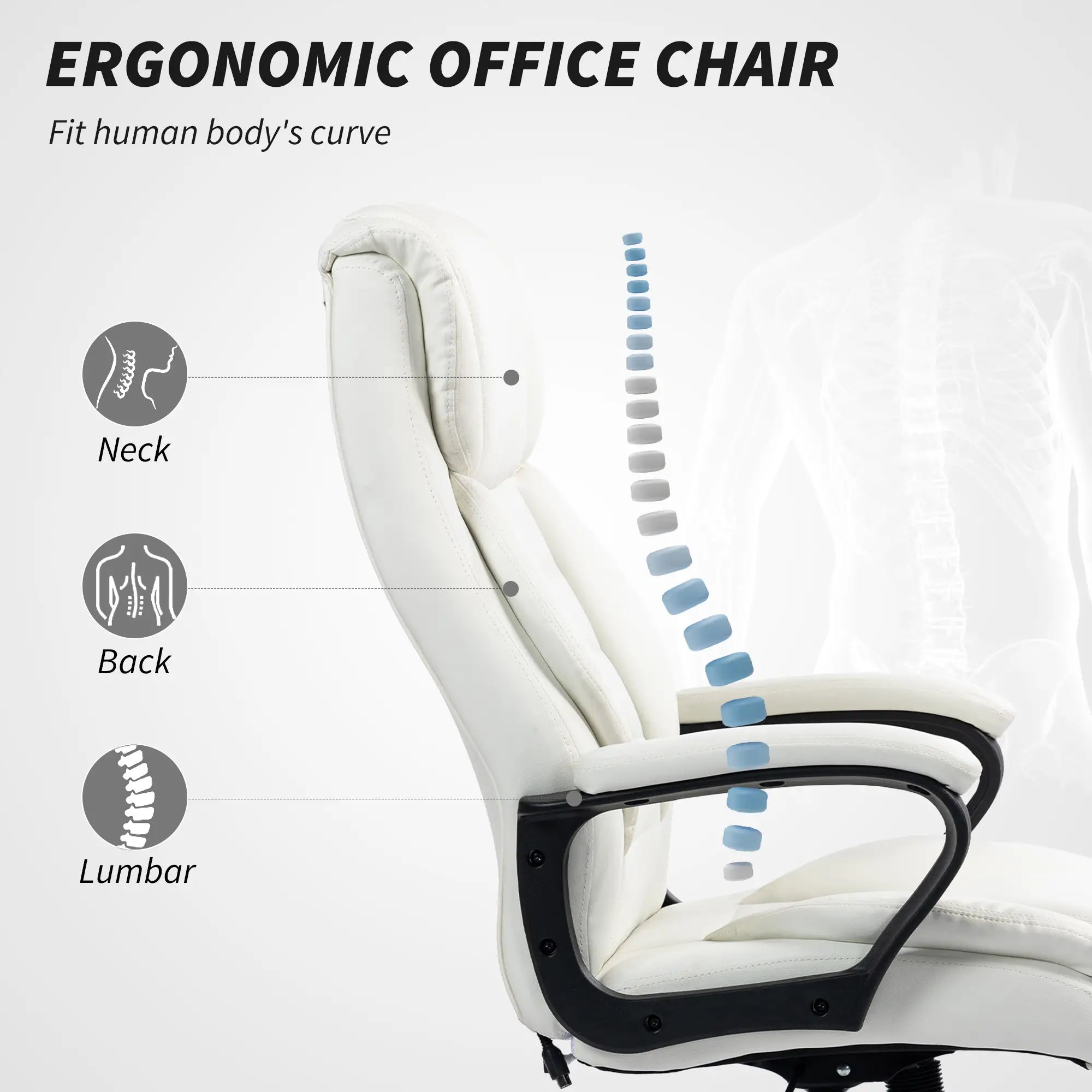 Massage Office Chair, High Back Executive, 6-Point Vibration, Adjustable Height, White Massage Chairs at Gallery Canada