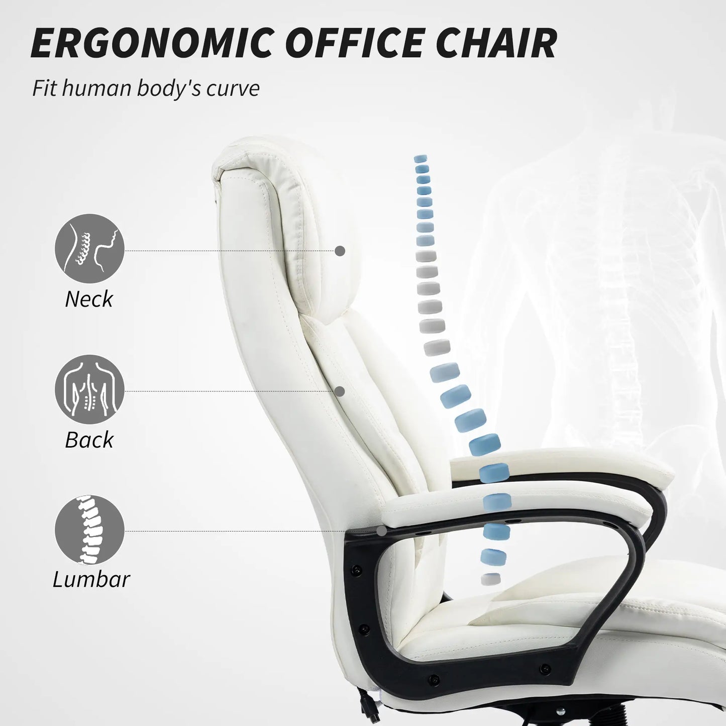 Massage Office Chair, High Back Executive, 6-Point Vibration, Adjustable Height, White Massage Chairs at Gallery Canada