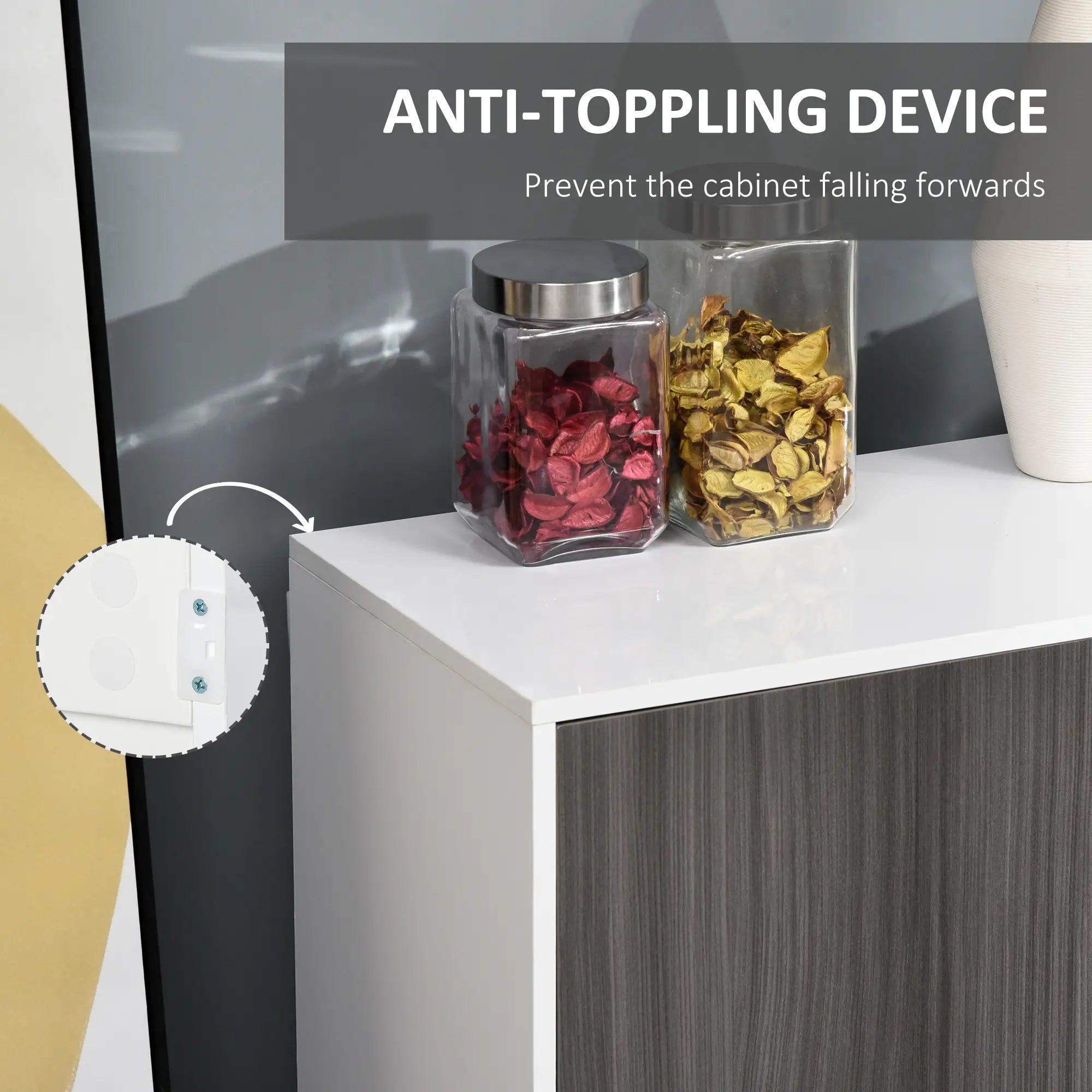 Modern Kitchen Sideboard, Coffee Bar with 2 Drawers, Light Grey Kitchen Pantry Cabinets at Gallery Canada