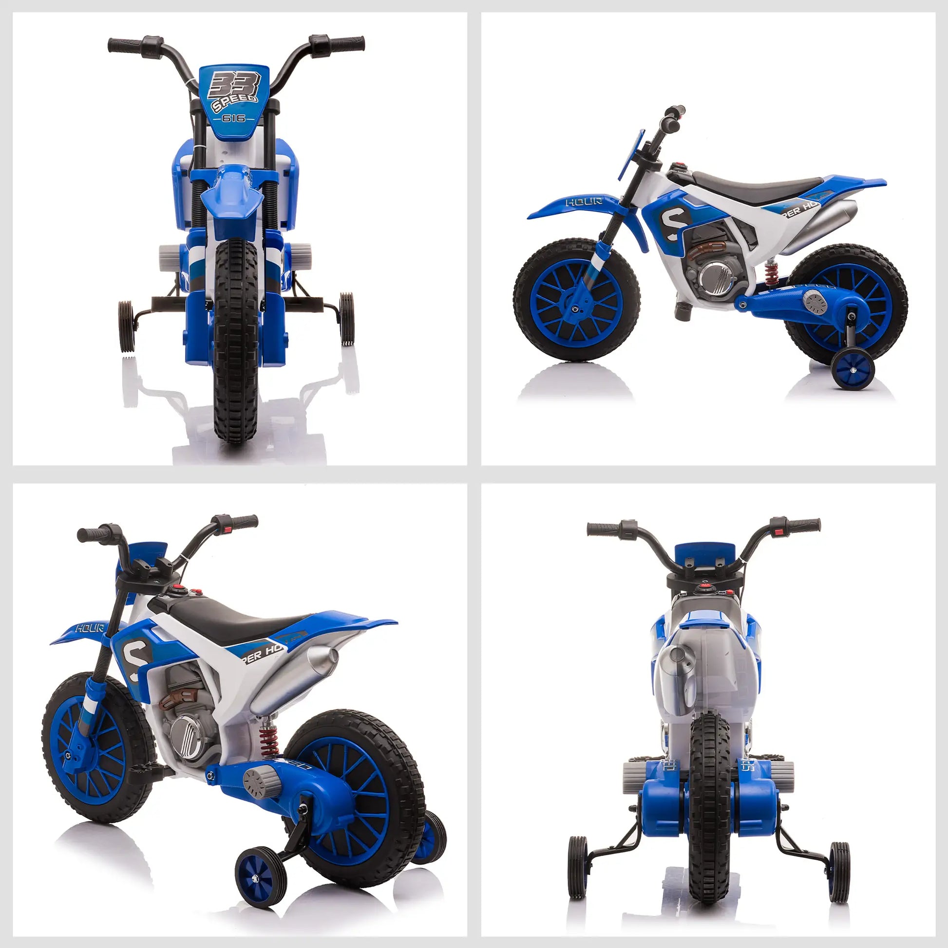Kids Dirt Bike, 12V Battery, Training Wheels, Blue Electric Motorcycles at Gallery Canada