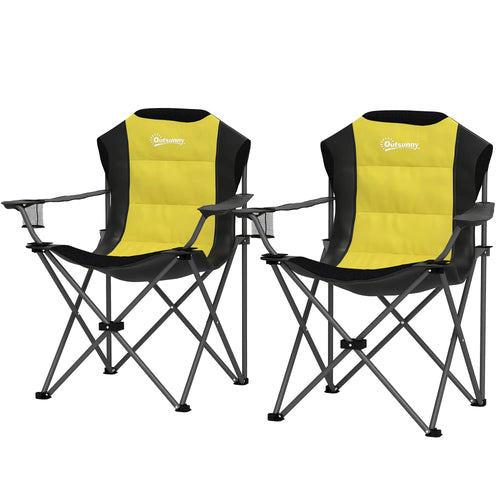 2 Pack Folding Camping Chairs, High Back w/ Cup Holder, Padded, Yellow