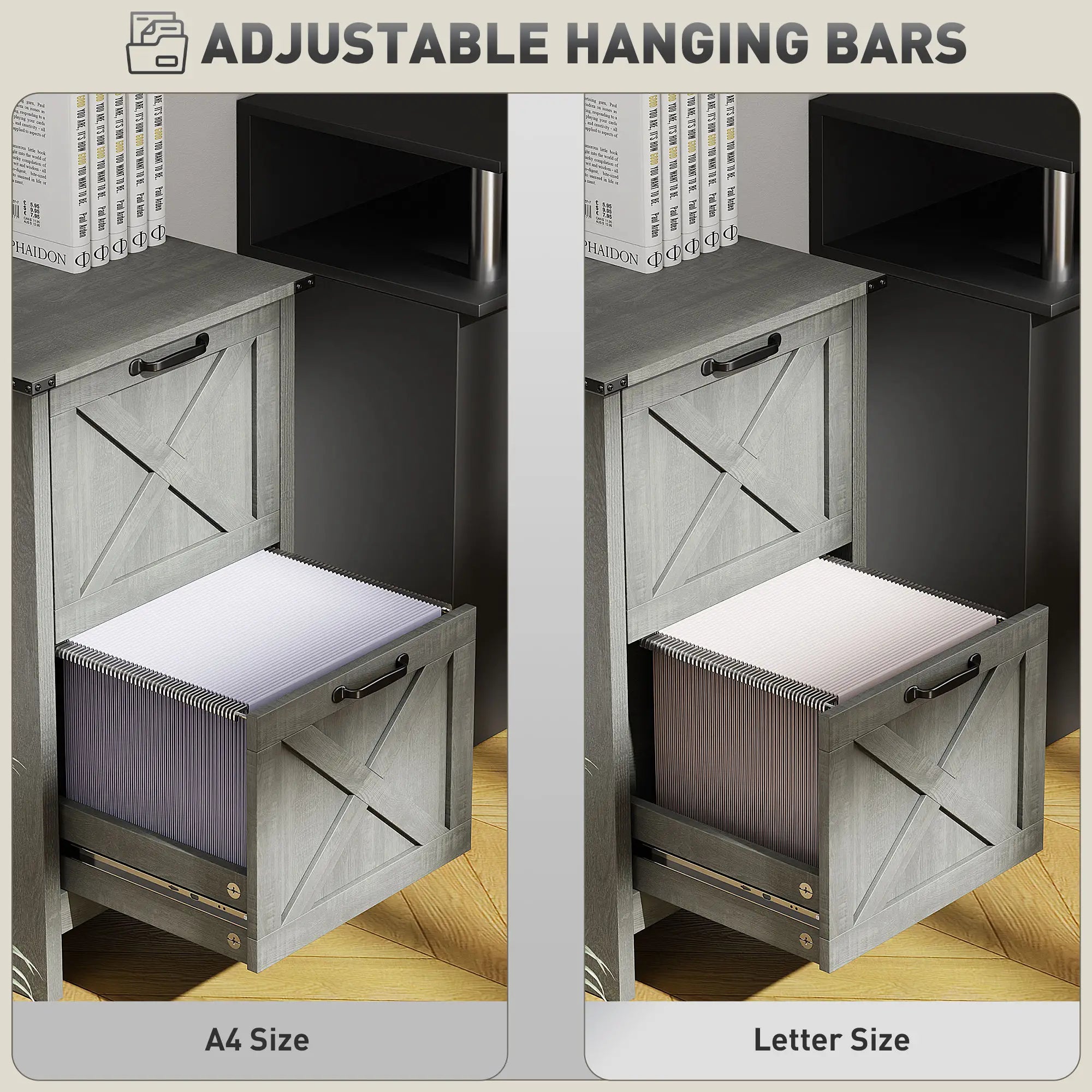 Vertical Filing Cabinet, 2 Drawers, Rustic Farmhouse, A4 Letter Size, Stone Grey Office Cabinets & Cupboards at Gallery Canada