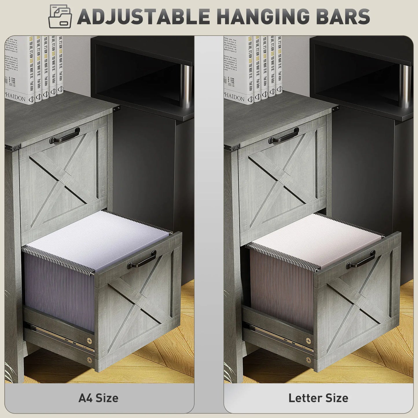 Vertical Filing Cabinet, 2 Drawers, Rustic Farmhouse, A4 Letter Size, Stone Grey Office Cabinets & Cupboards at Gallery Canada