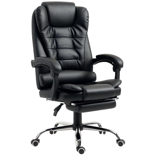 High Back Office Chair, PU Leather, Retractable Footrest, Padded Armrest, Black Executive & Manager Chairs Black at Gallery Canada