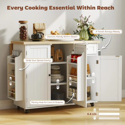 Kitchen Island Cart, Rolling Table with Drop Leaf, Drawer, Spice Rack, White Kitchen Islands & Kitchen Carts at Gallery Canada