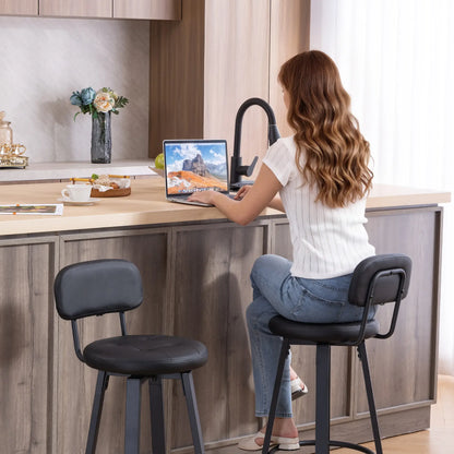Upholstered Bar Stools Set Of 2, With Footrest And Backrest, Black Bar Stools at Gallery Canada