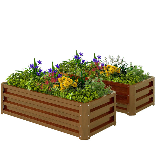 Galvanized Raised Garden Beds, Set of 2, Wood Effect, Brown Galvanized Planter Boxes Brown Wood Effect at Gallery Canada