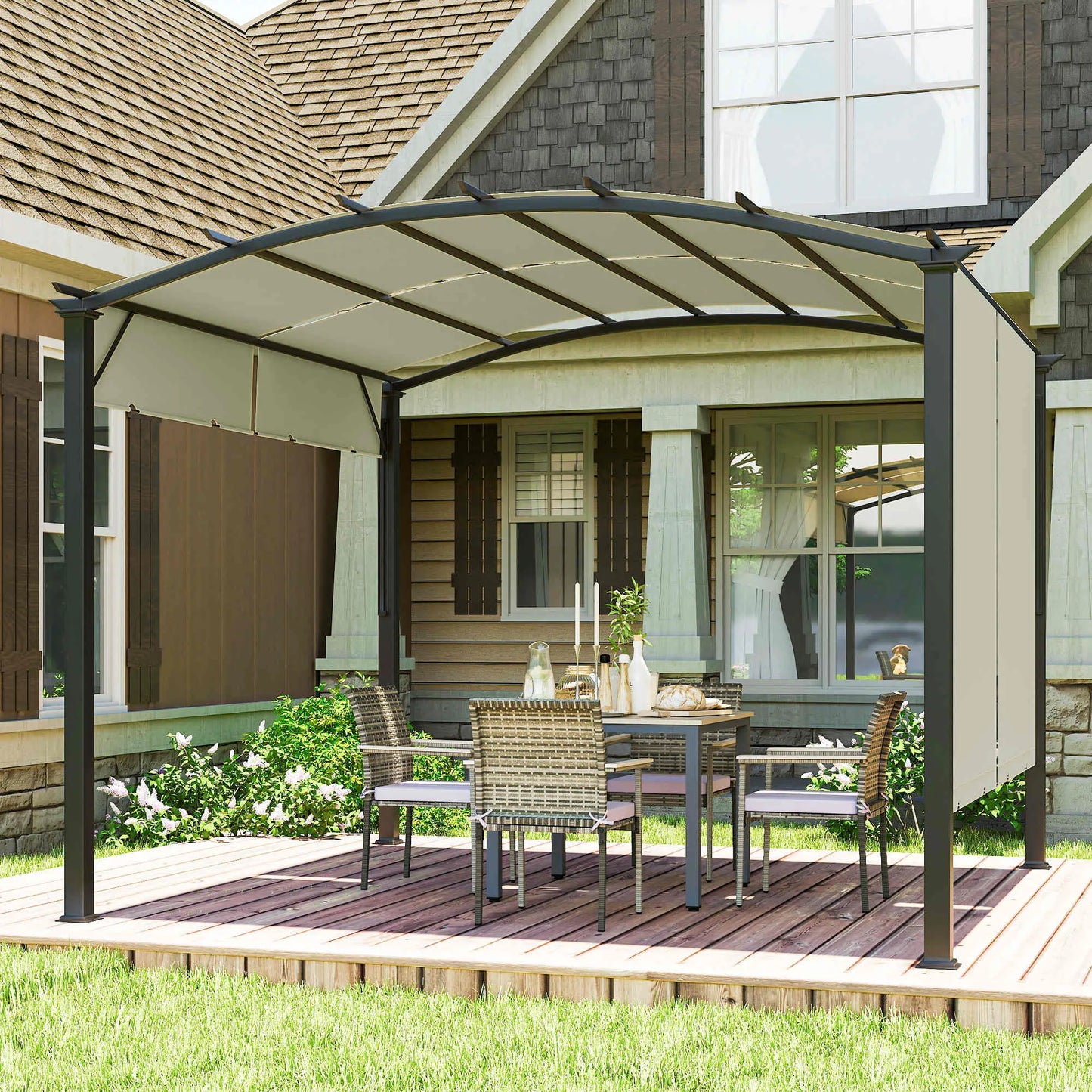 11' x 11' Retractable Pergola Canopy, Patio Backyard, Beige Pergolas at Gallery Canada