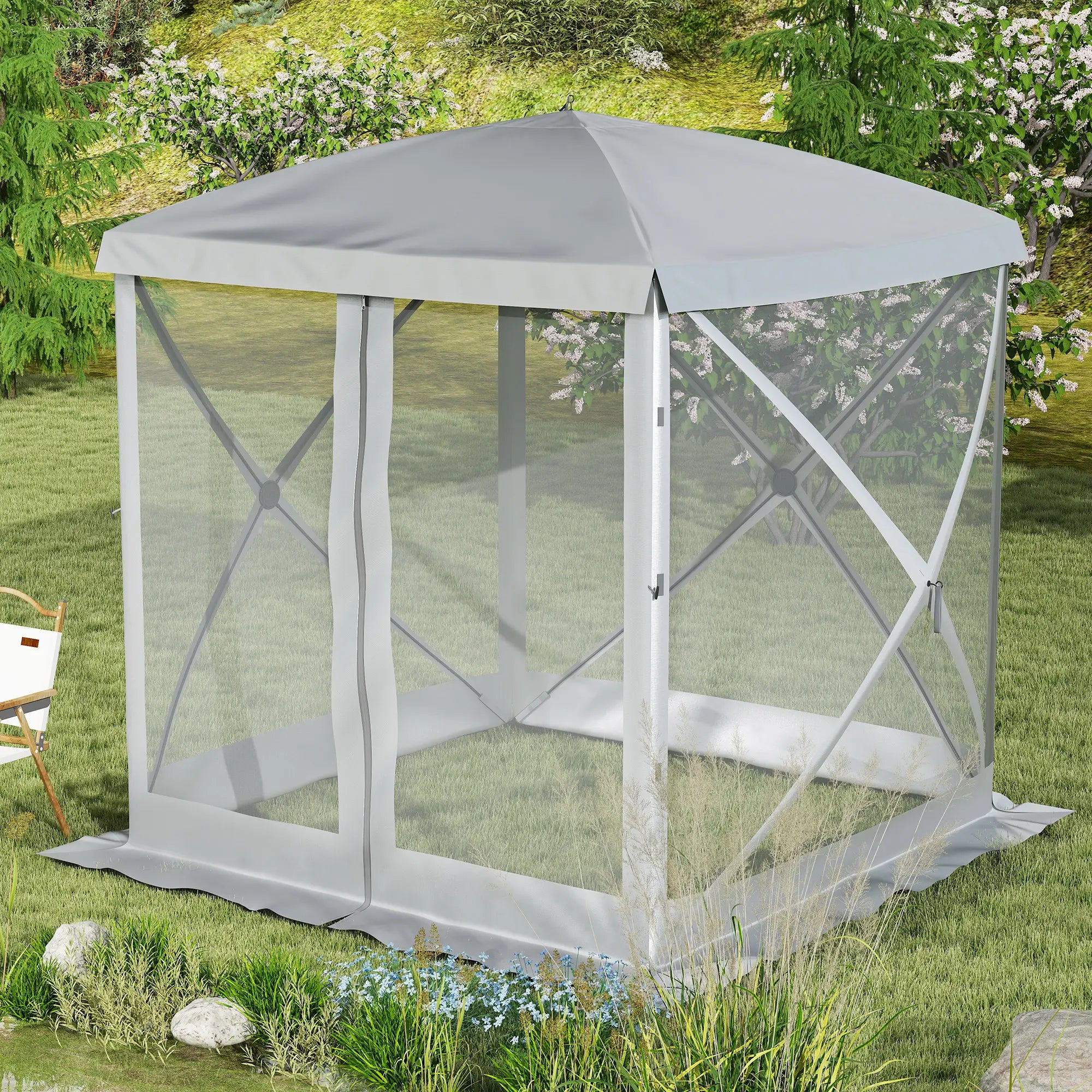 Pop-Up Tent, Foldable, Zippered Door, Ground Stakes, Fits 3-4, Light Grey Pop Up Canopies at Gallery Canada