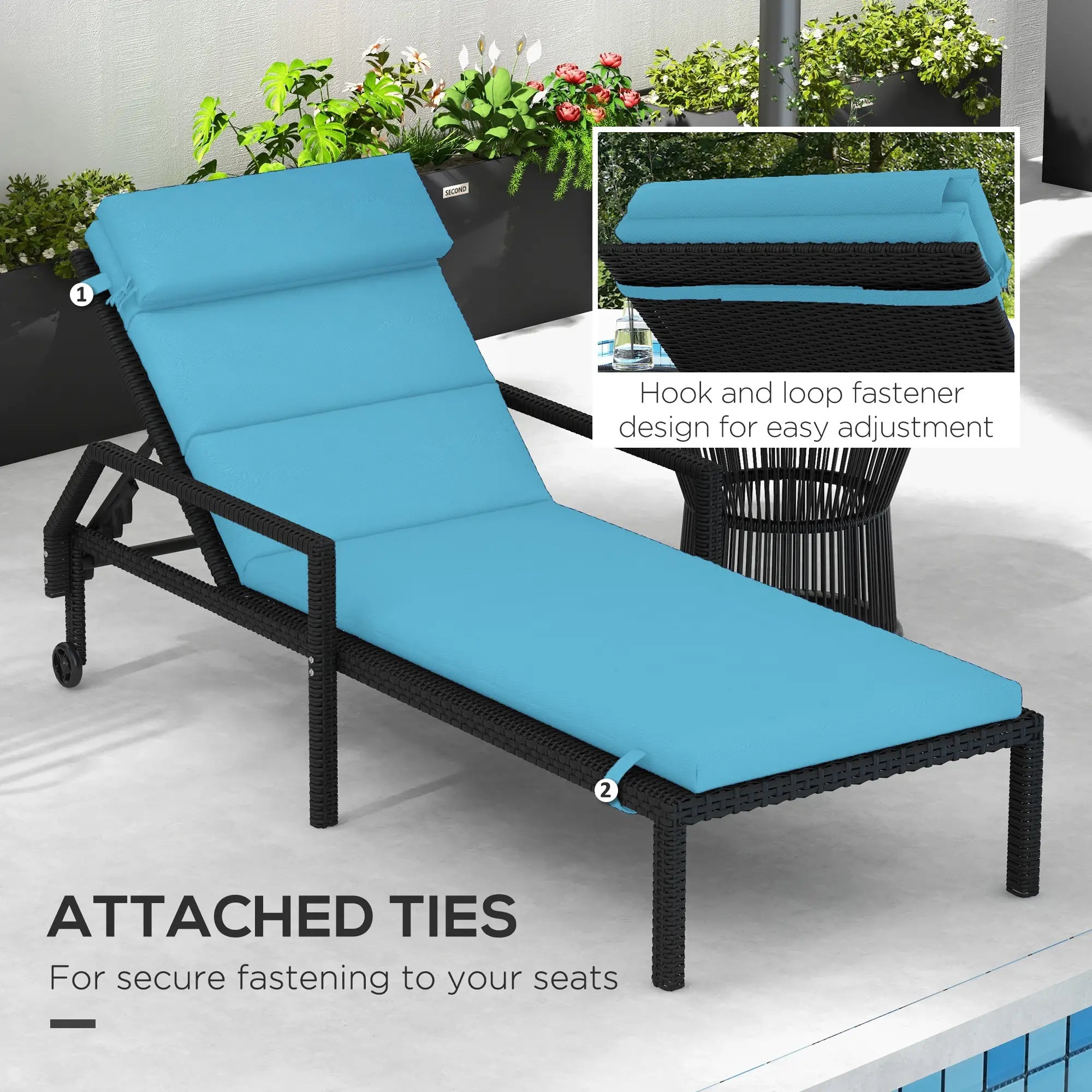 Patio Chaise Lounge Cushion, Sun Lounger Pad with Headrest, Turquoise Patio Chair Cushions at Gallery Canada