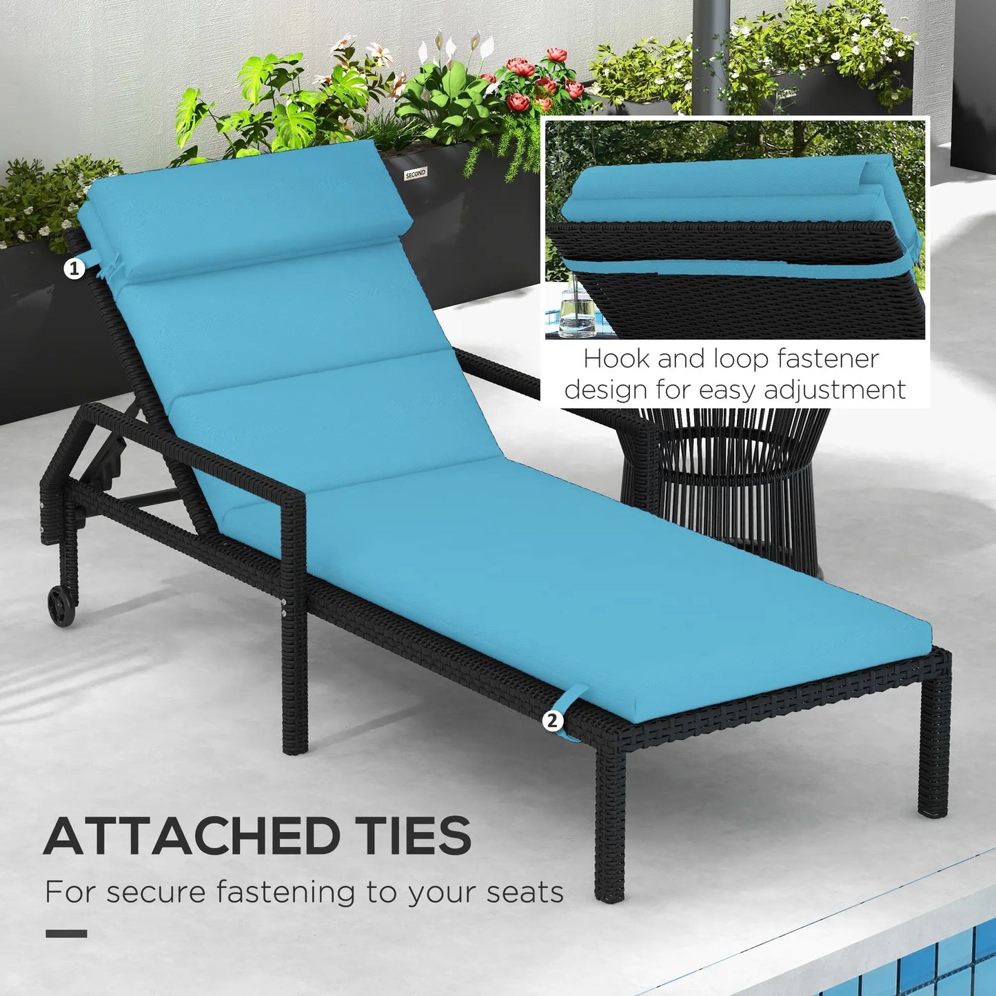 Patio Chaise Lounge Cushion, Sun Lounger Pad with Headrest, Turquoise Patio Chair Cushions at Gallery Canada