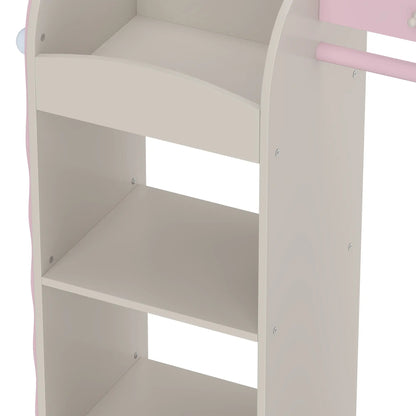 Portant à vêtements pour enfants avec miroir, tiroir et étagères, rose