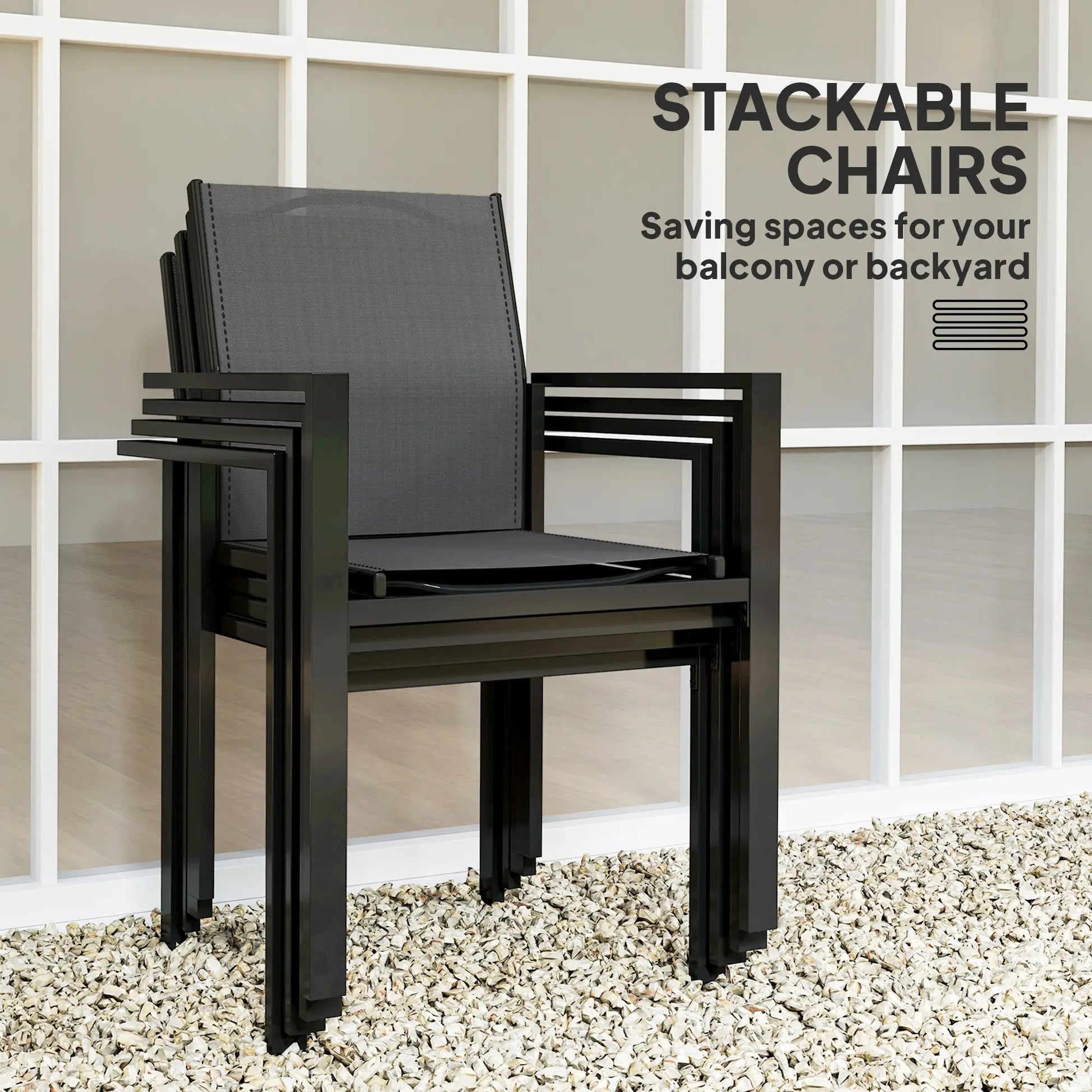 5 Piece Patio Dining Set, 4 Stackable Chairs, Tempered Glass Top Outdoor Dining Sets at Gallery Canada