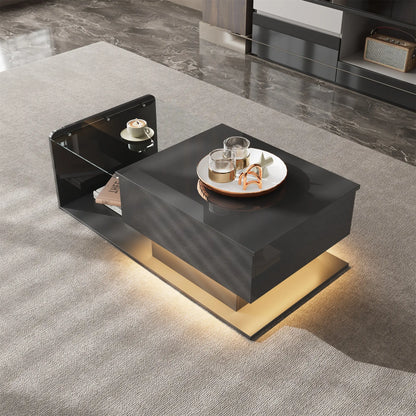 Coffee Table, Tempered Glass Top, LED Light, Adjustable Height, 39.5" L x 19.5" W x 13" H, Black Coffee Tables at Gallery Canada