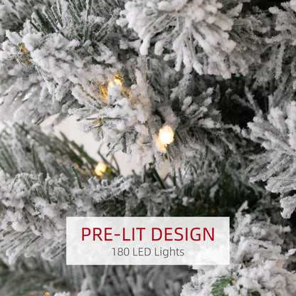 7ft Prelit Snow Flocked Christmas Tree, Metal Base, Warm White LED Pre Lit Christmas Trees at Gallery Canada