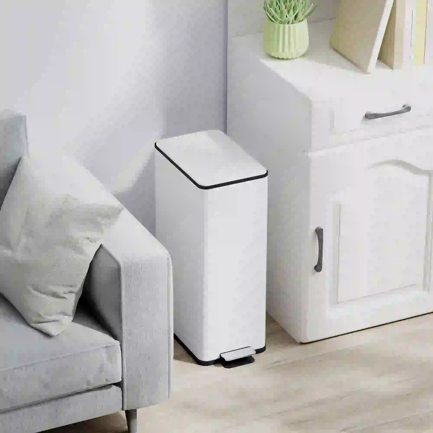 5.3 Gallon Stainless Steel Kitchen Trash Can, Soft-Close Lid, Foot Pedal, White Household Supplies at Gallery Canada