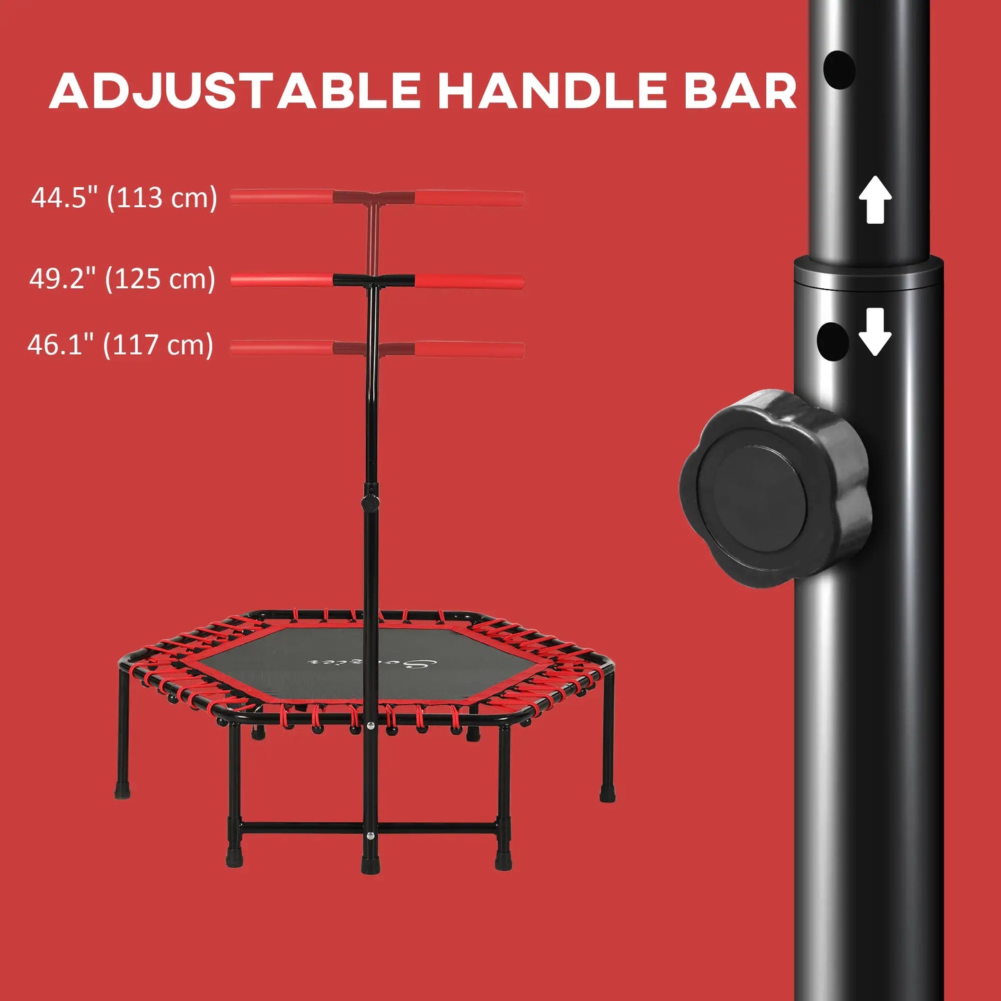 45" Rebounder Trampoline, Quiet Bungee with LED Lights, Adjustable Handle, Red Trampolines at Gallery Canada