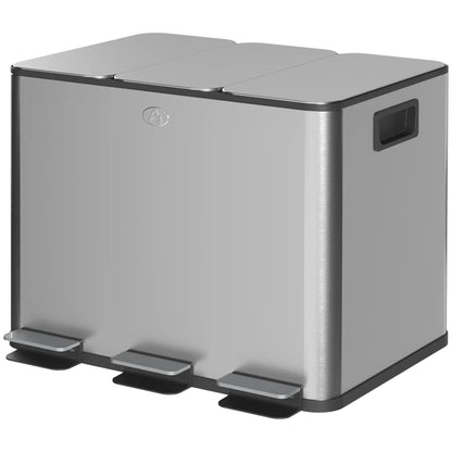 Triple Garbage Bin, Soft Close Trash Can, 3 x 20 Liter, Silver Household Supplies Silver at Gallery Canada