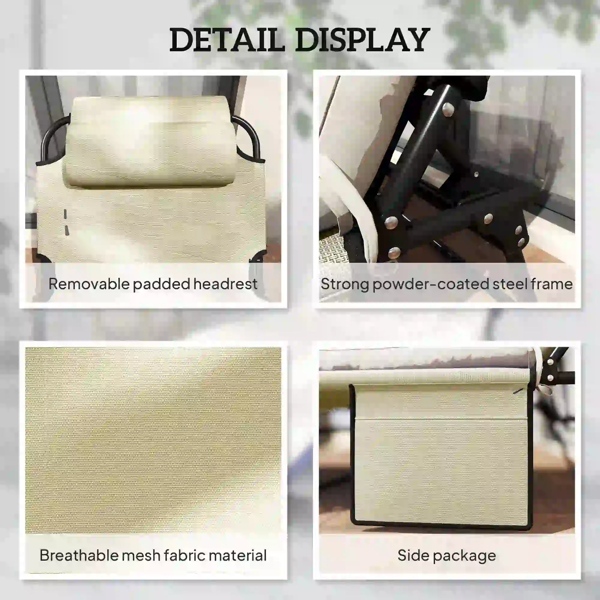 Folding Lounge Chair, 4-Level Reclining Back, Cushion, Beige Lounger Chairs at Gallery Canada