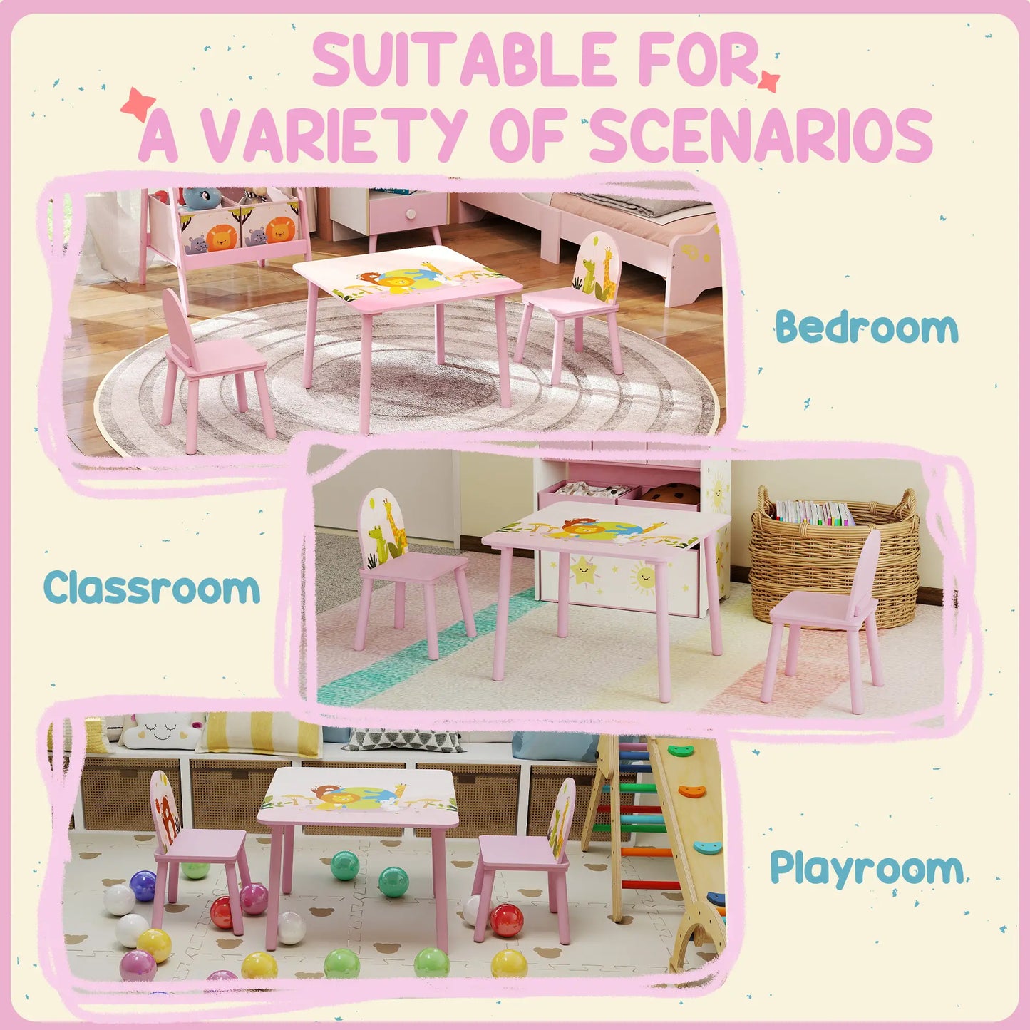 Kids Table and Chair Set, Toddler Table and 2 Chairs, Pink Kids Table Sets at Gallery Canada