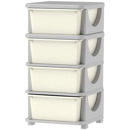 4 Tier Kids Toy Organizer, 4 Plastic Drawers, Cream White Baby & Kids Storage Cream at Gallery Canada