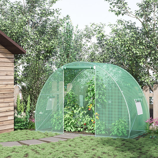 5'x10'x7' Tunnel Greenhouse Outdoor Walk-In Hot House with Roll-up Windows and Zippered Door, Steel Frame, PE Cover, Green - Gallery Canada