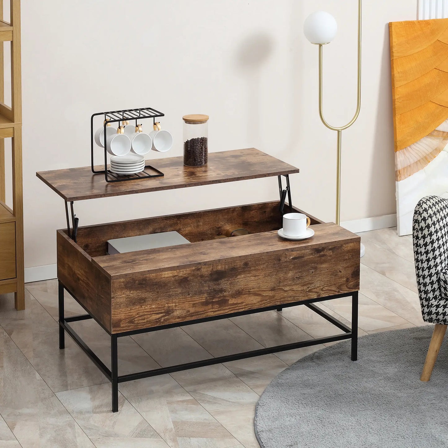 Lift Top Coffee Table, Hidden Storage, Living Room, Rustic Brown Coffee Tables at Gallery Canada