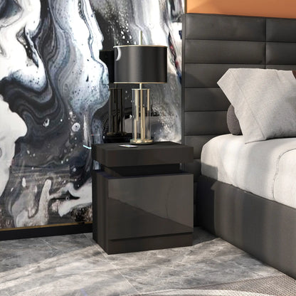 Nightstand, Bedside Table with LED Lights, 2 Drawers, Black Bedside Tables at Gallery Canada