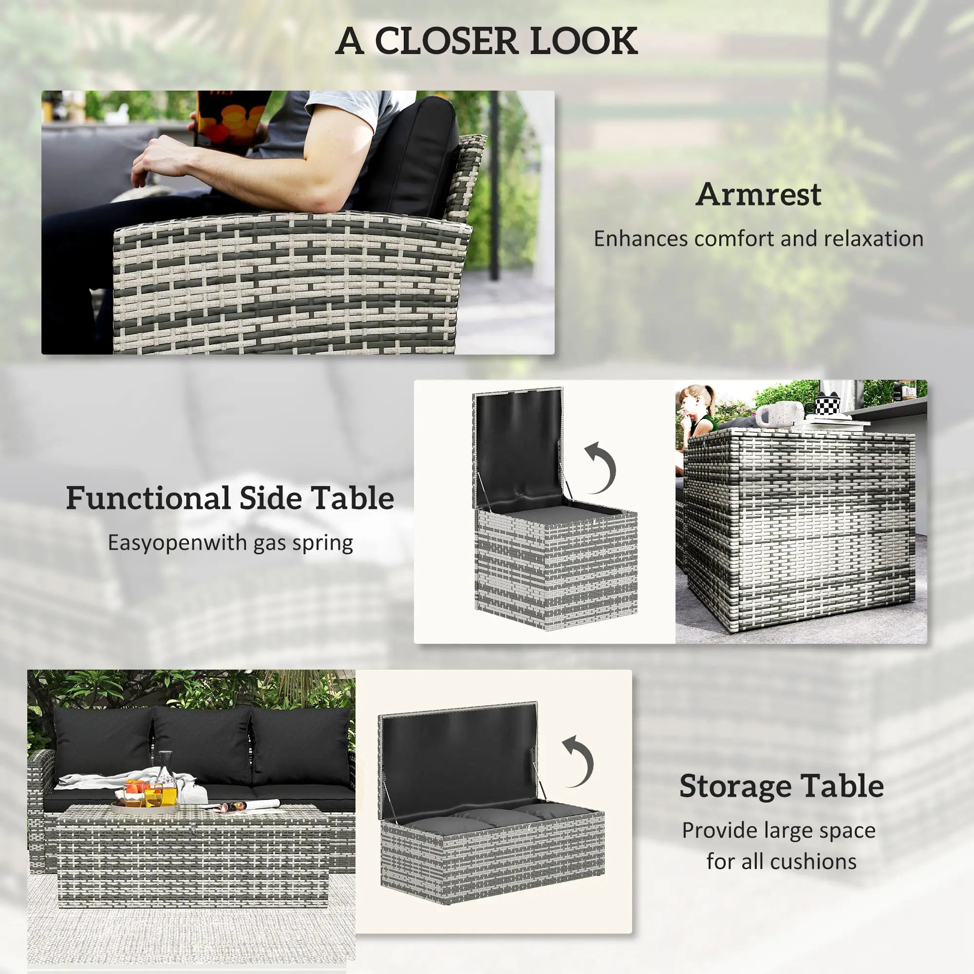 6-Piece Wicker Patio Furniture Set, 7-Seater with Cushions, Black Patio Furniture Sets at Gallery Canada