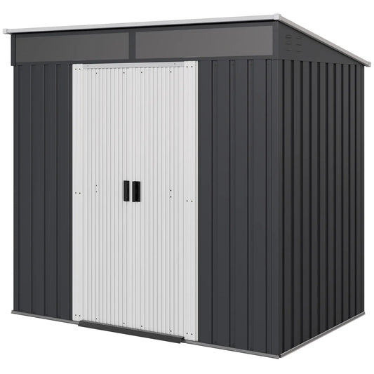 6.5x4FT Galvanised Metal Shed, Foundation Kit, Lockable Garden Storage, Sliding Doors, Vents, Grey Sheds Charcaol Grey at Gallery Canada