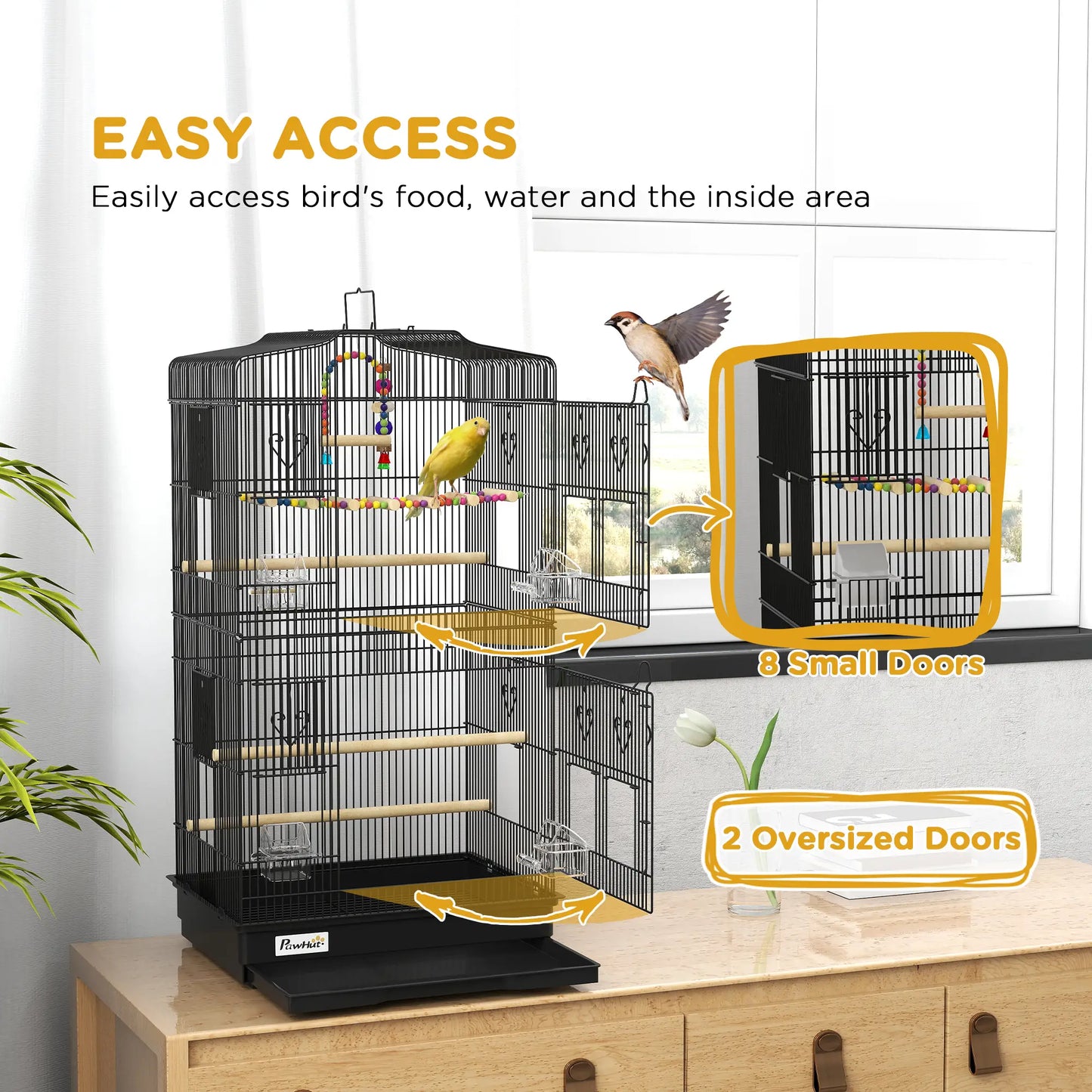 36" Bird Cage with Accessories, Handle, Mesh Cover, Black Bird Cages at Gallery Canada