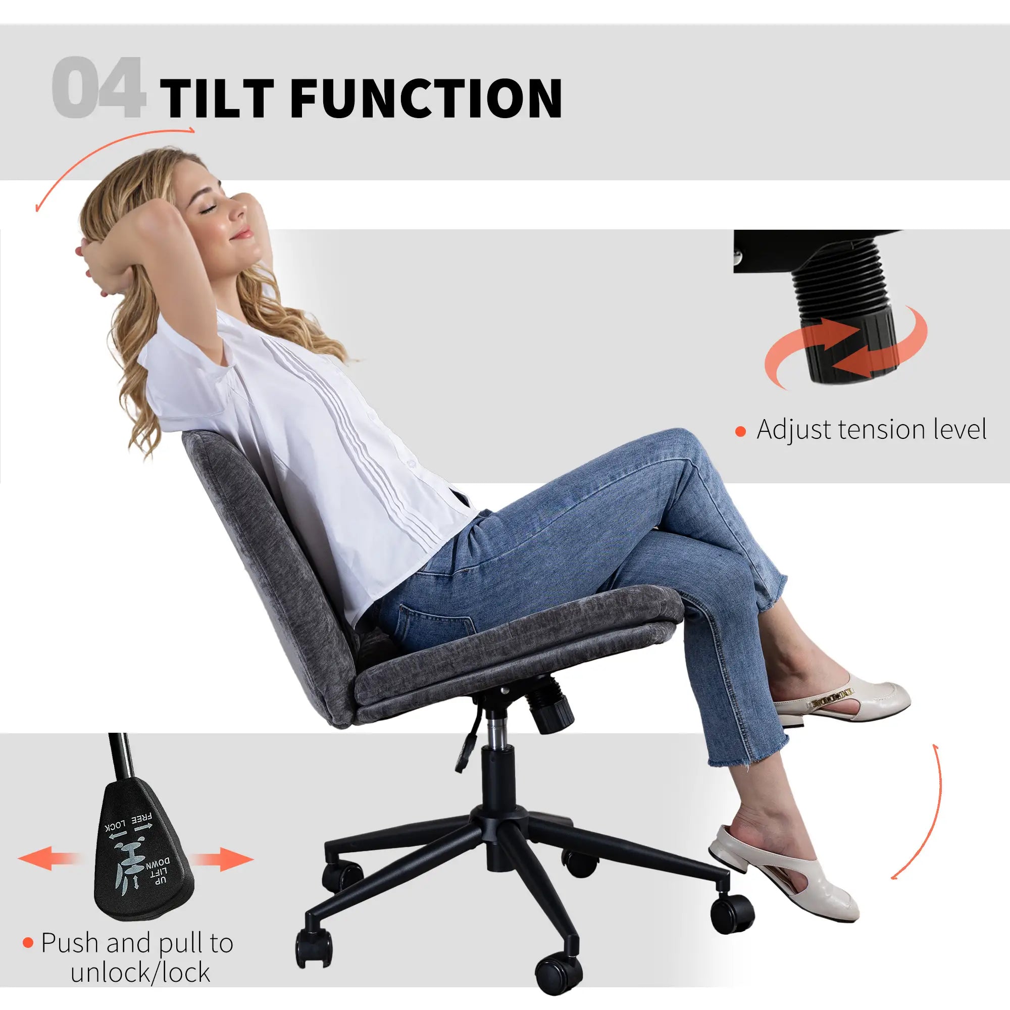 Criss Cross Chair with Wheels, Wide Office Chair, Adjustable Height, Tilting, Grey Task Chairs at Gallery Canada