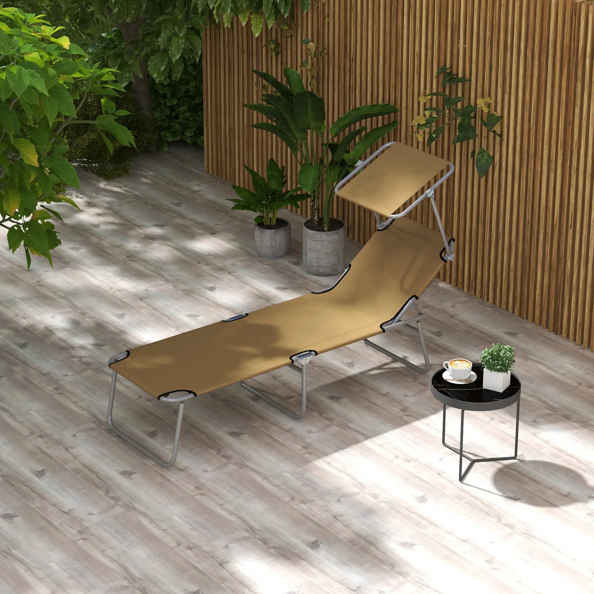 Adjustable Folding Chaise Lounge, Outdoor Chair With Sun Shade, Brown Lounger Chairs at Gallery Canada