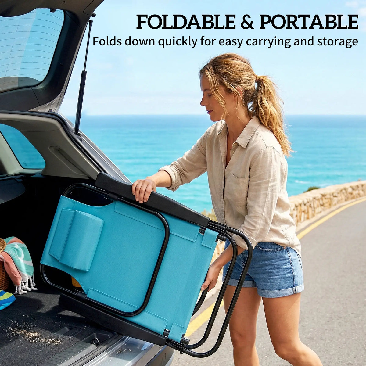 2 Beach Chairs, 5-Position Adjustable, Folding Camping Chair, Light Blue Beach Accessories at Gallery Canada