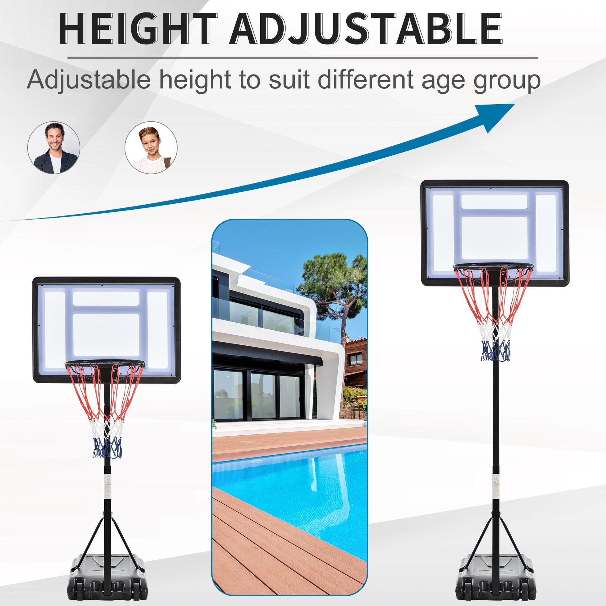 Portable Basketball Hoop System Stand Goal Pool Side with Height Adjustable 3FT-4FT, 32'' Backboard at Gallery Canada