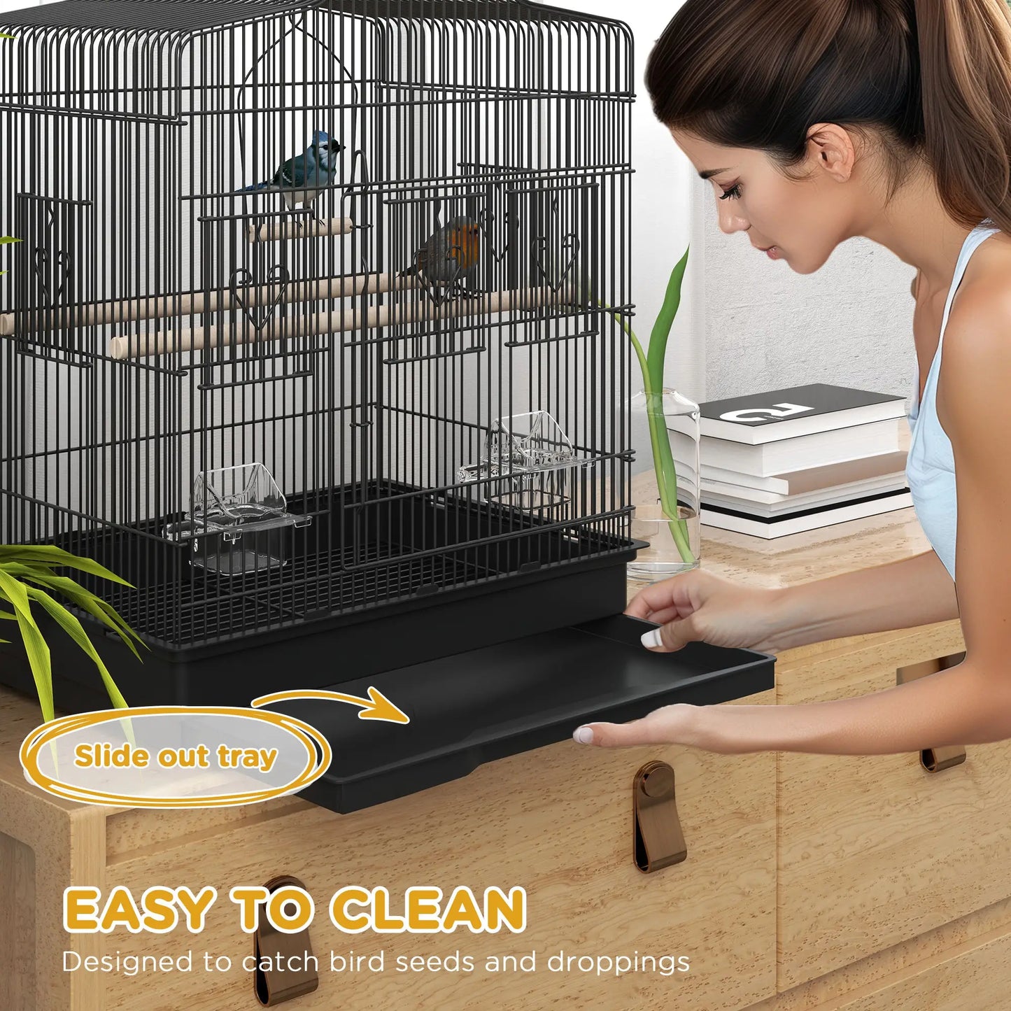 23" Bird Cage, Finches Canaries, Parrot Cage, 2 Feeders, Black Bird Cages at Gallery Canada