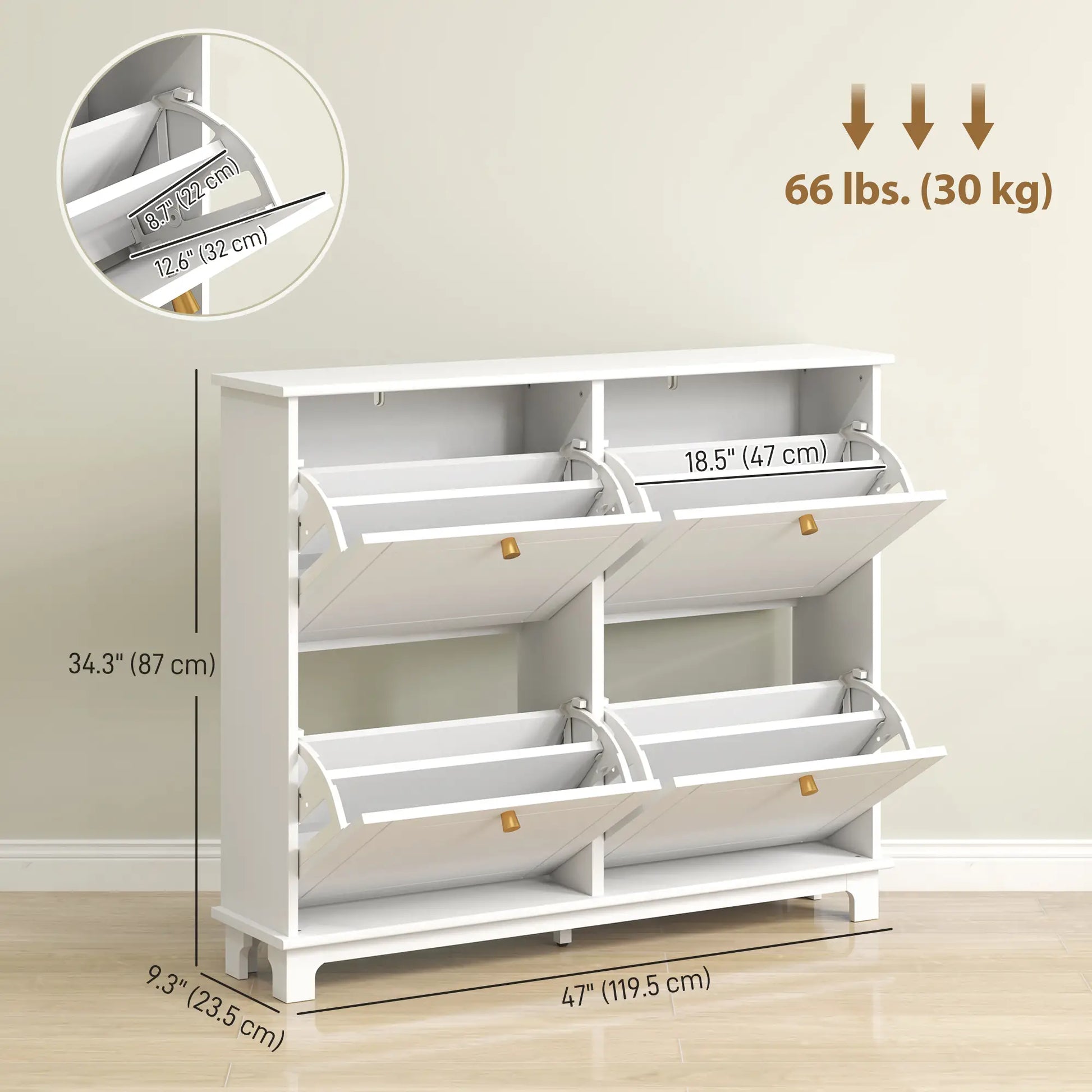 Modern Shoe Storage Cabinet, 4 Flip Drawers, Adjustable Shelves, White Shoe Storage Cabinets & Racks at Gallery Canada