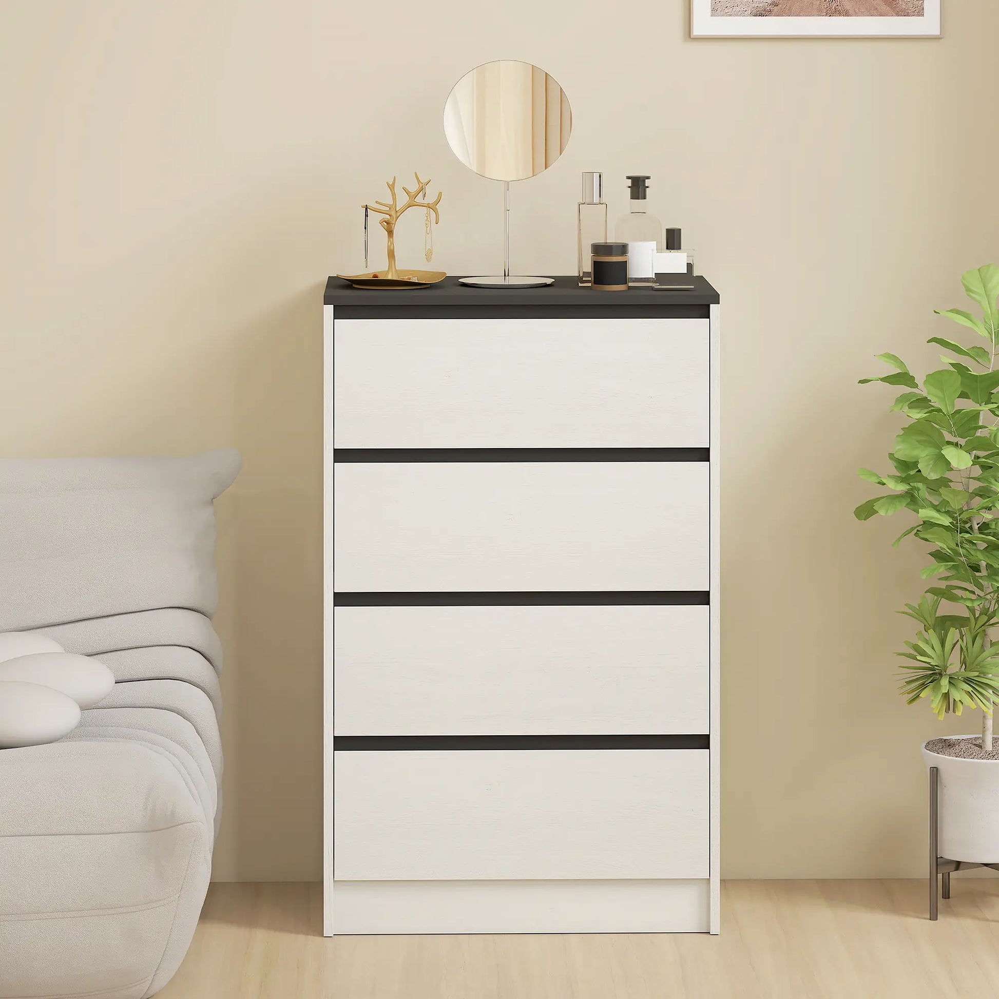 Tall Chest of Drawers, 4 Drawer Dresser, White Wood Effect, White Storage Cabinets at Gallery Canada