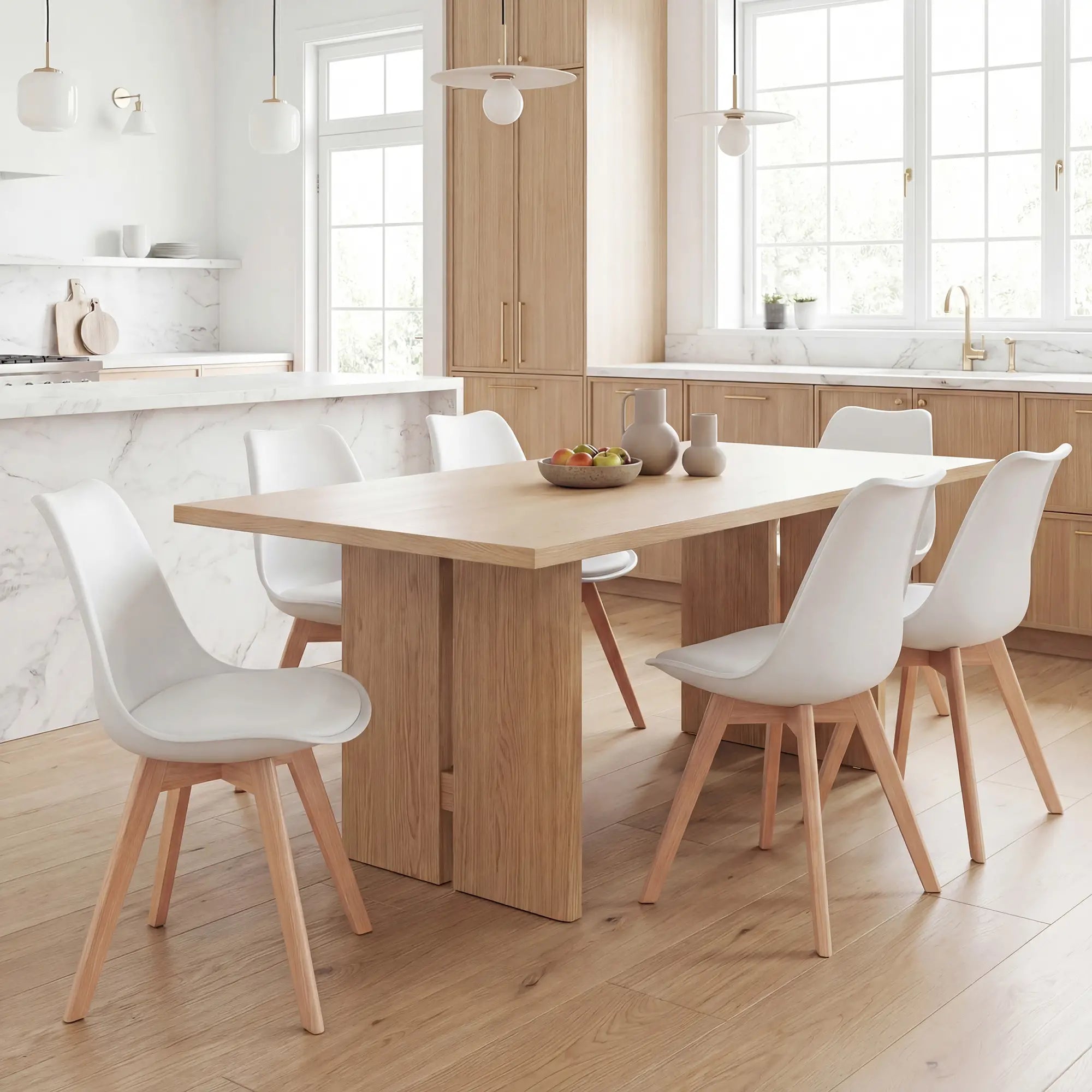 Rubber Wood Dining Table Chairs Set, 6 Chairs, PU Leather Cushion Dining Chairs at Gallery Canada