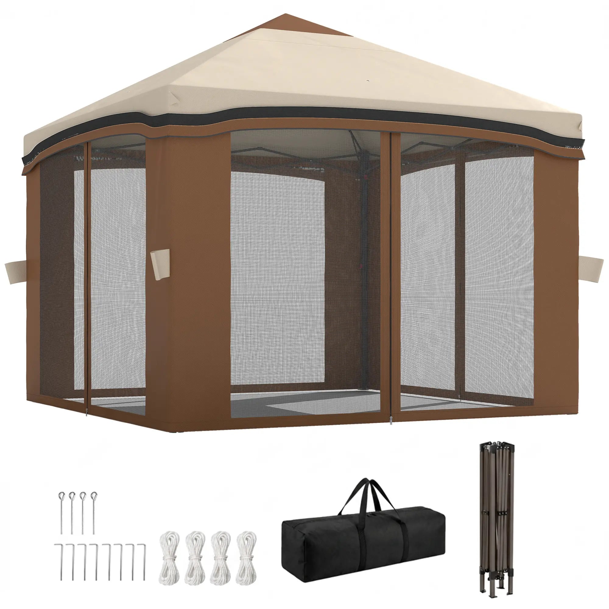 10' X 10' Pop Up Canopy With Netting, Foldable Tents, Height Adjustable Pop Up Canopies Beige, Brown at Gallery Canada