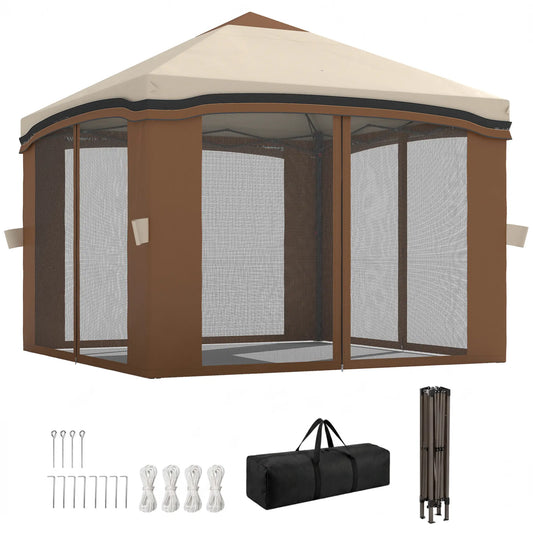 10' X 10' Pop Up Canopy With Netting, Foldable Tents, Height Adjustable Pop Up Canopies Beige, Brown at Gallery Canada