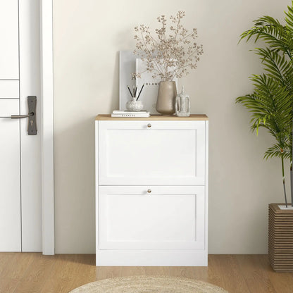 Slim Shoe Storage Cabinet, 2 Flip Drawers, Adjustable Shelves for 12 Pairs, White Shoe Storage Cabinets & Racks at Gallery Canada