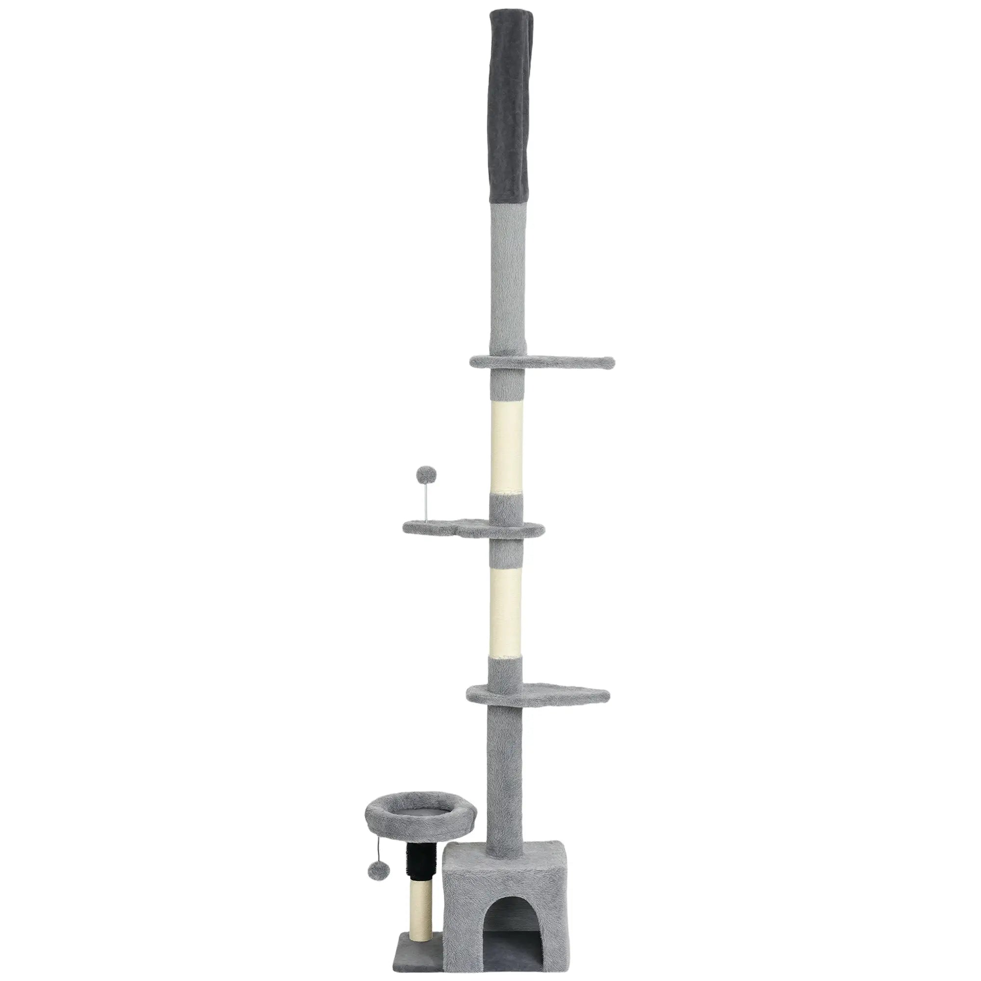 Floor to Ceiling Cat Tree, 4 Tiers, Adjustable Height 87-100
