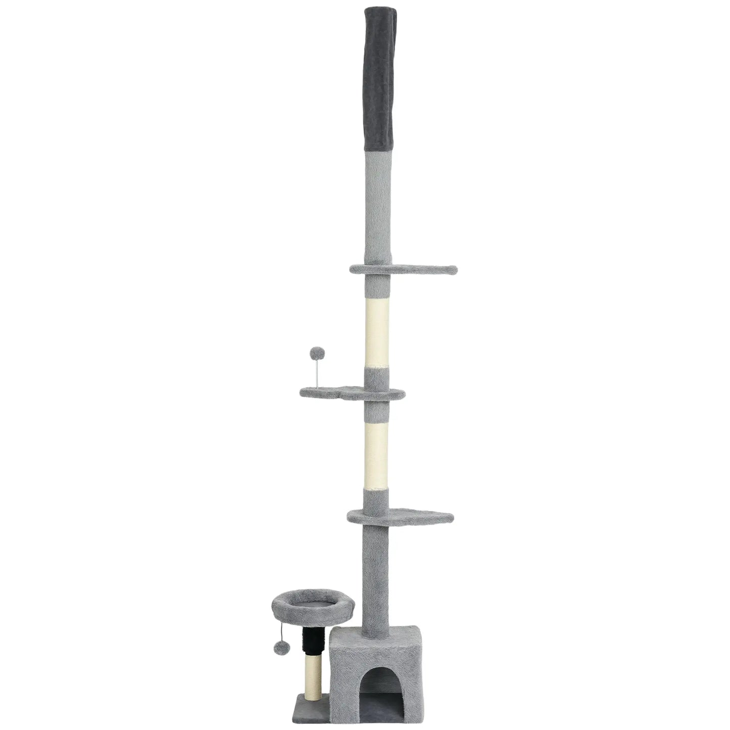 Floor to Ceiling Cat Tree, 4 Tiers, Adjustable Height 87-100" Floor to Ceiling Cat Trees Grey, Beige at Gallery Canada