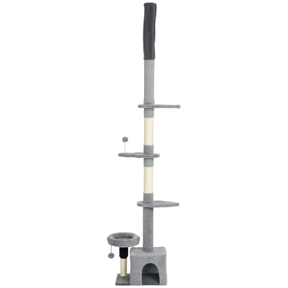 Floor to Ceiling Cat Tree, 4 Tiers, Adjustable Height 87-100" Floor to Ceiling Cat Trees Grey, Beige at Gallery Canada