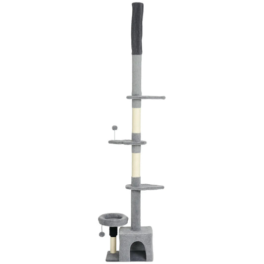 Floor to Ceiling Cat Tree, 4 Tiers, Adjustable Height 87-100" Floor to Ceiling Cat Trees Grey, Beige at Gallery Canada