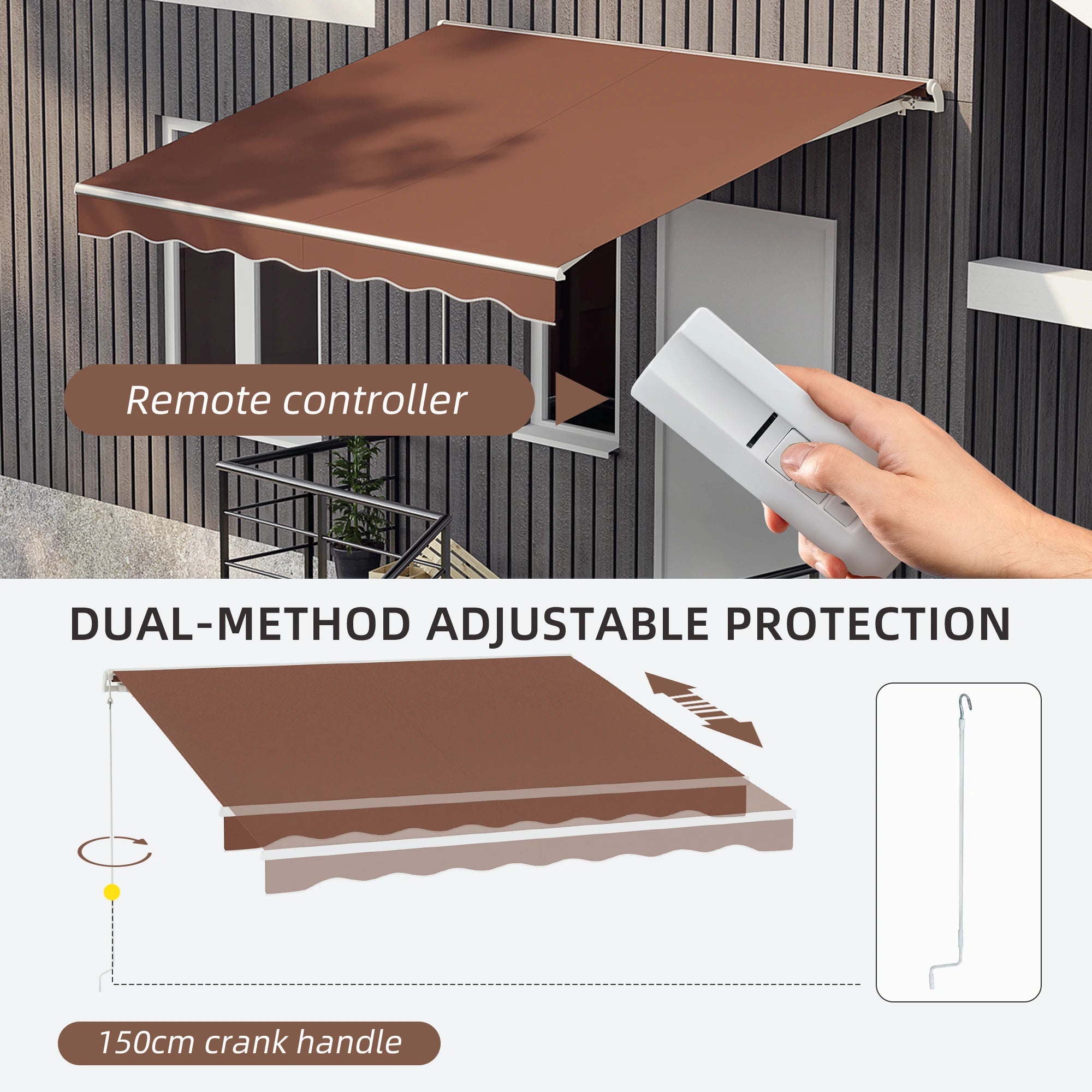 10' x 8' Electric Retractable Awning, Sun Shade Shelter with Remote, Manual Crank, Aluminum Frame Deck Awnings at Gallery Canada