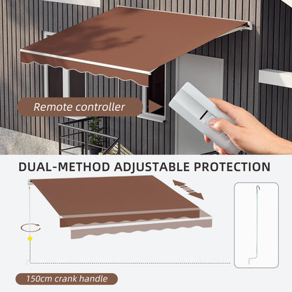 10' x 8' Electric Retractable Awning, Sun Shade Shelter with Remote, Manual Crank, Aluminum Frame Deck Awnings at Gallery Canada