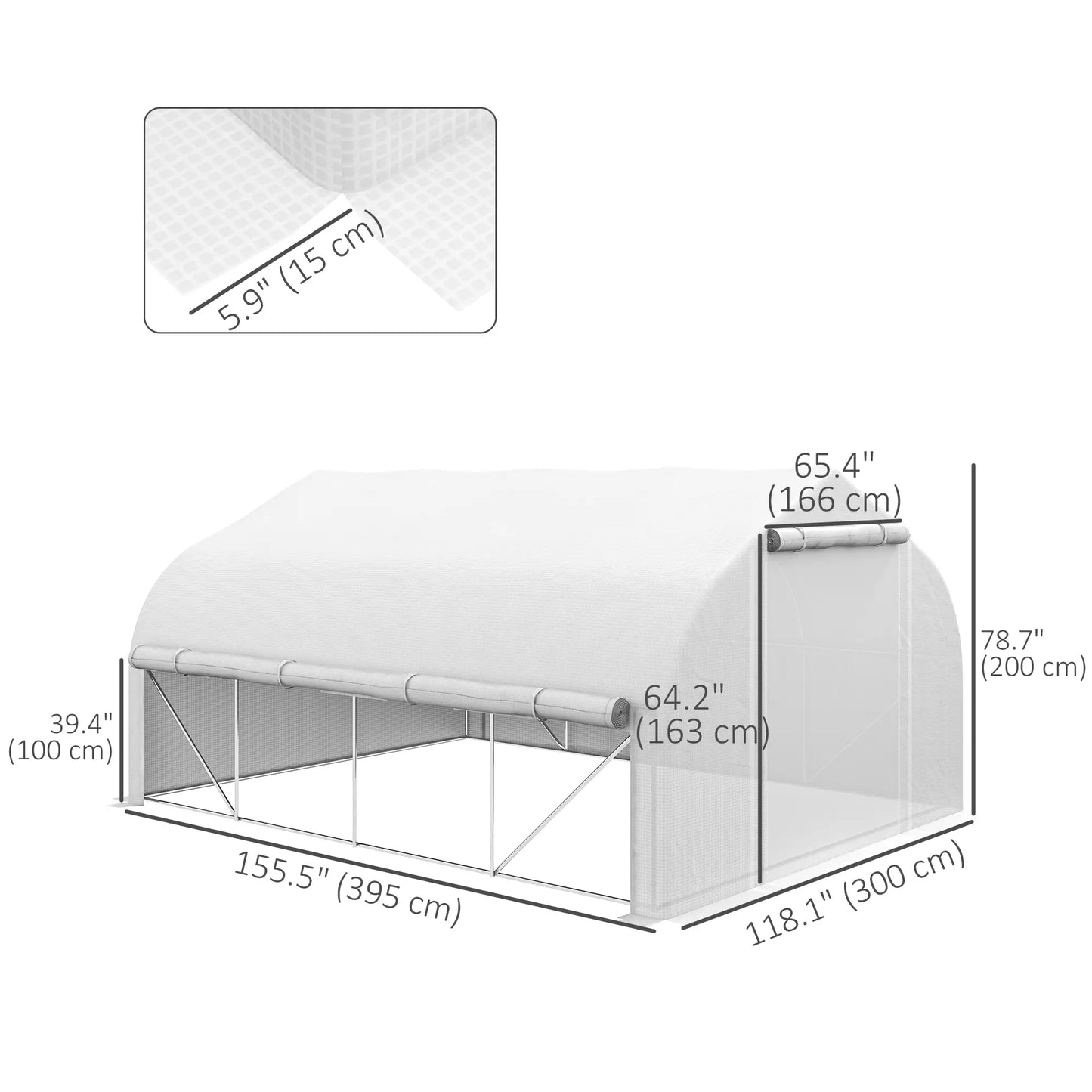 13 x 9.8ft Walk-in Greenhouse, Zipped Sidewalls, Mesh Door, White Tunnel Greenhouses at Gallery Canada