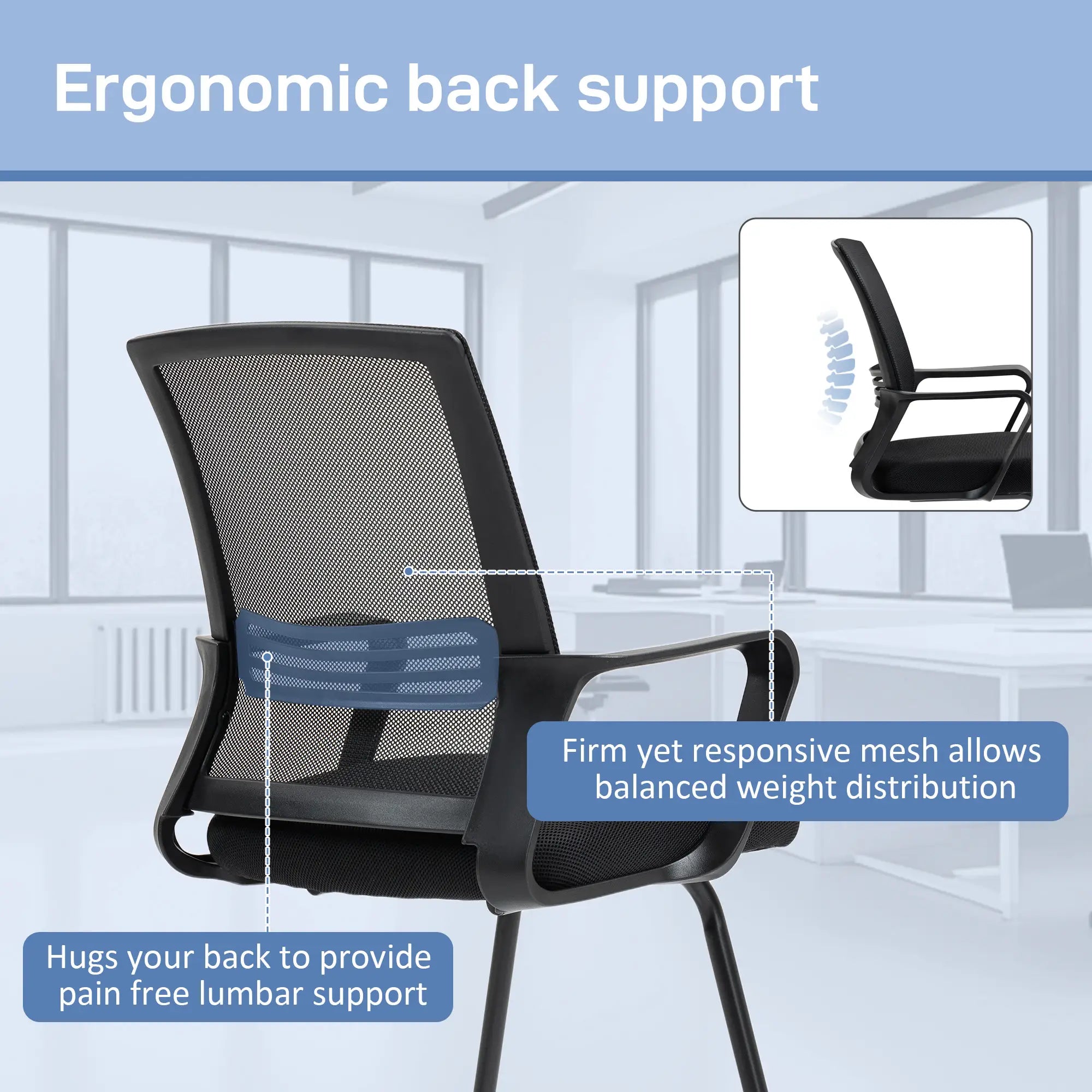 Ergonomic Desk Chair No Wheels, Padded Mesh Office Chair, Black Task Chairs at Gallery Canada